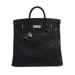 A MATTE BLACK POROSUS CROCODILE HAC BIRKIN 40 WITH BRUSHED PALLADIUM HARDWARE