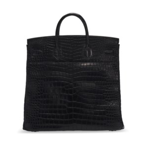 A MATTE BLACK POROSUS CROCODILE HAC BIRKIN 40 WITH BRUSHED PALLADIUM HARDWARE 3 A MATTE BLACK POROSUS CROCODILE HAC BIRKIN 40 WITH BRUSHED PALLADIUM HARDWARE - Image 3