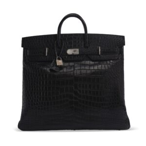 A MATTE BLACK POROSUS CROCODILE HAC BIRKIN 50 WITH PALLADIUM HARDWARE