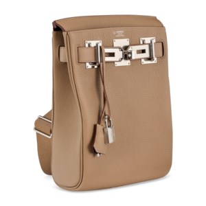 A CUSTOM ETOUPE & BLEU SAPHIR TOGO LEATHER HAC A DOS PM WITH PALLADIUM HARDWARE - Image 2