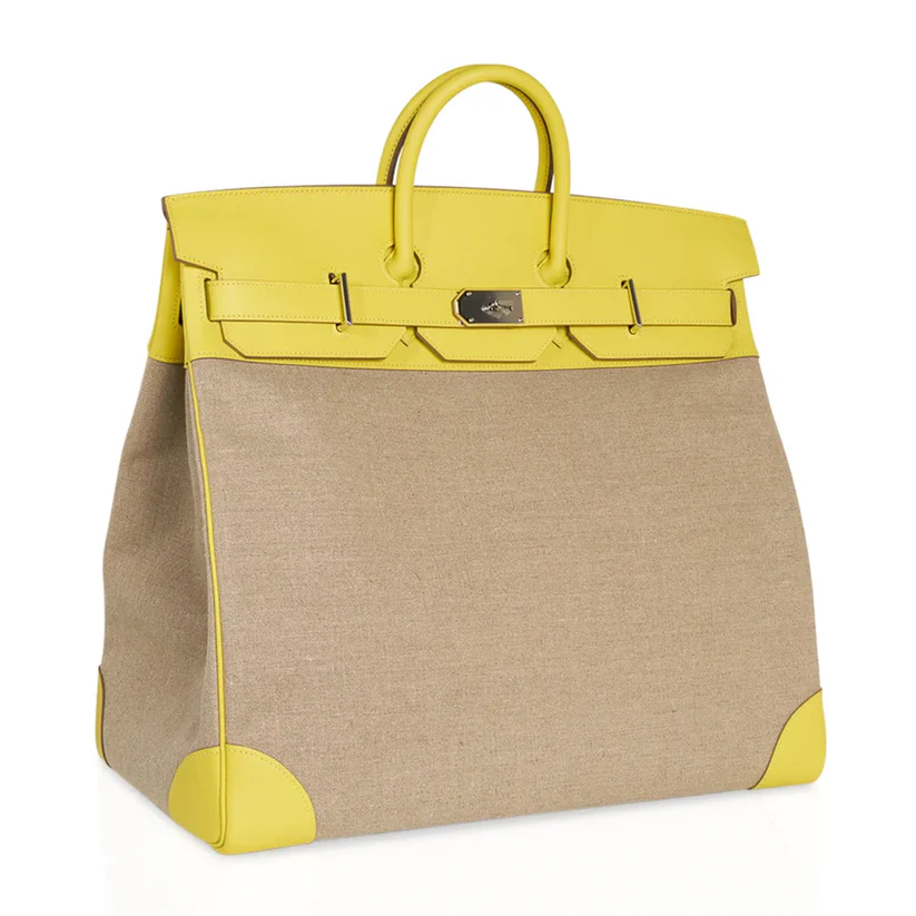 Birkin 50 HAC Lime Evercolor Ficelle Toile Bag 3 Birkin 50 HAC Lime Evercolor Ficelle Toile Bag - Image 3