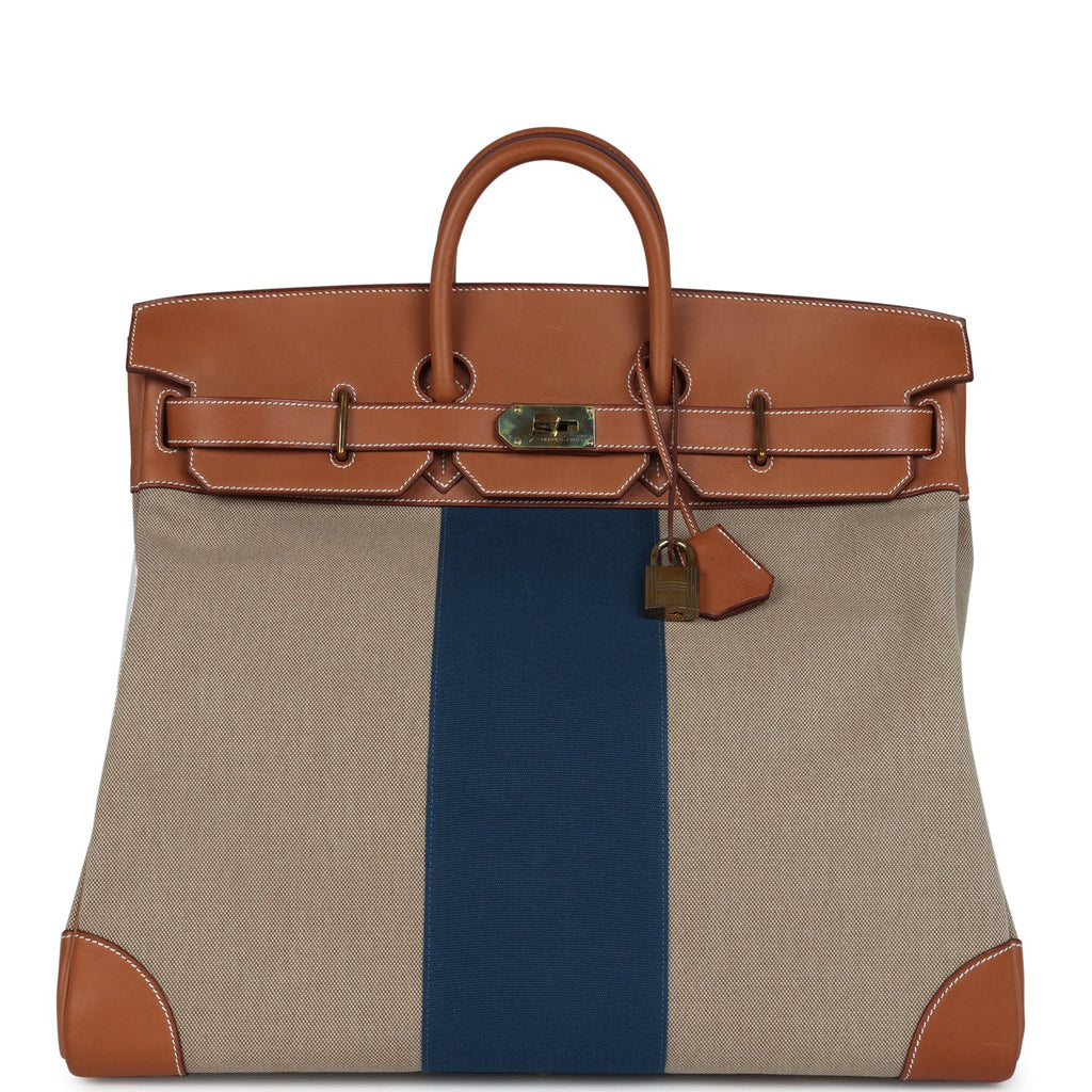 Hermès Birkin HAC 50 Flag Ficelle Toile H, Fauve Barenia and Bleu Toile H Canvas Gold Hardware 1 Hermès Birkin HAC 50 Flag Ficelle Toile H, Fauve Barenia and Bleu Toile H Canvas Gold Hardware