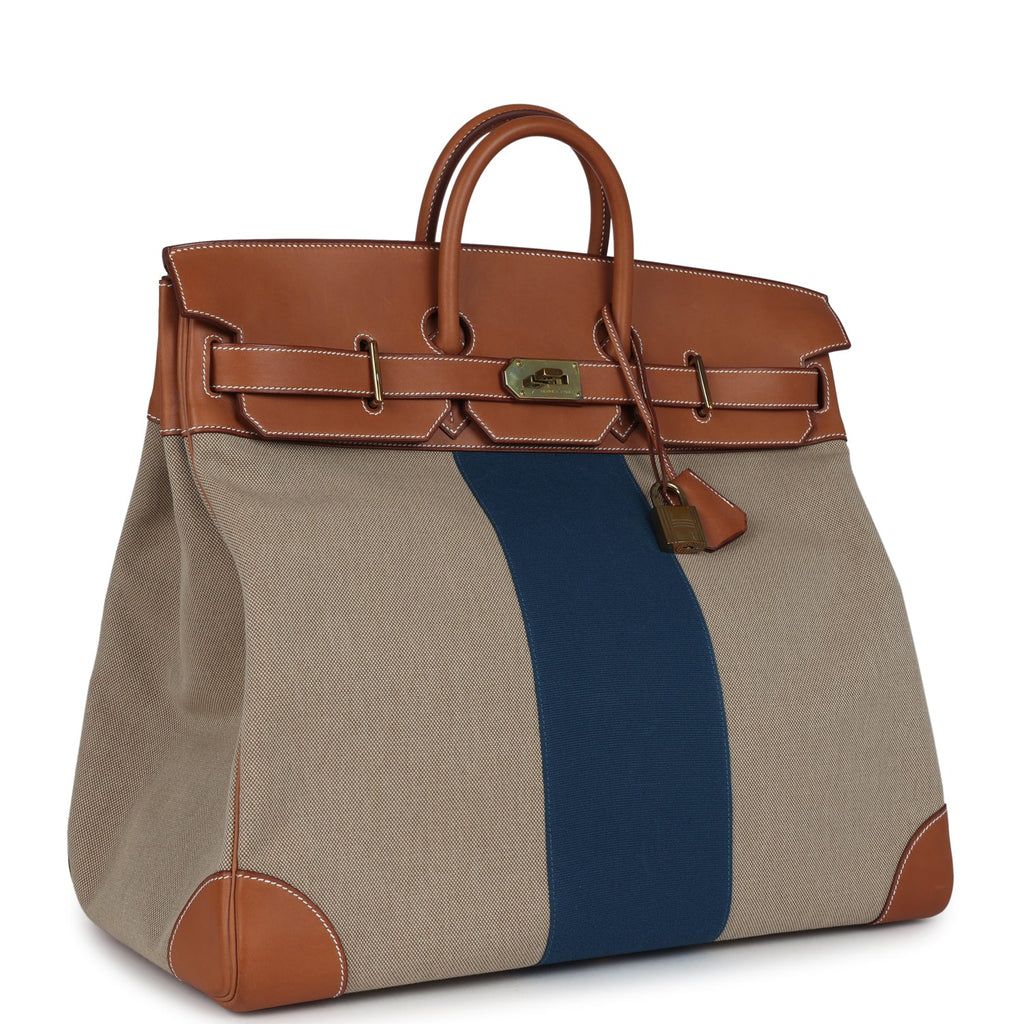 Hermès Birkin HAC 50 Flag Ficelle Toile H, Fauve Barenia and Bleu Toile H Canvas Gold Hardware 5 Hermès Birkin HAC 50 Flag Ficelle Toile H, Fauve Barenia and Bleu Toile H Canvas Gold Hardware - Image 5