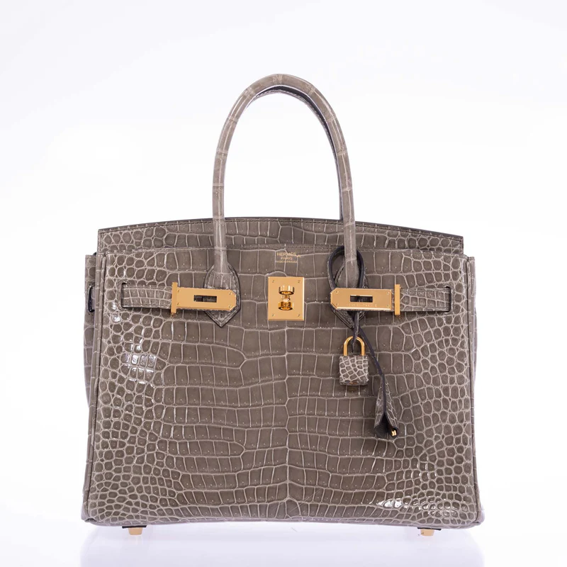 Hermès Birkin 30 Gris Tourterelle Porosus Crocodile Gold Hardware 4 Hermès Birkin 30 Gris Tourterelle Porosus Crocodile Gold Hardware - Image 4