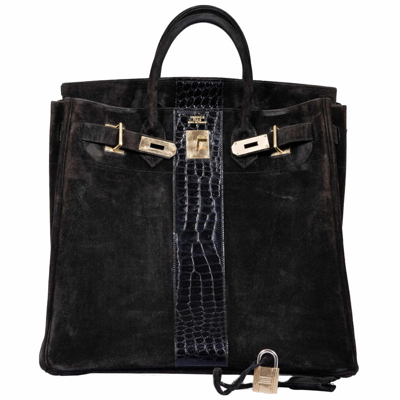 Hermès Birkin 40 HAC Black Suede & Crocodile Gold Hardware - Rare 1 Hermès Birkin 40 HAC Black Suede & Crocodile Gold Hardware - Rare