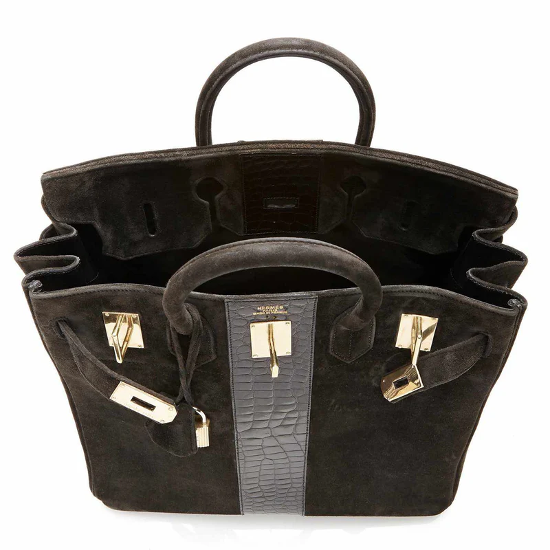 Hermès Birkin 40 HAC Black Suede & Crocodile Gold Hardware - Rare 4 Hermès Birkin 40 HAC Black Suede & Crocodile Gold Hardware - Rare - Image 4