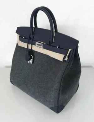 Hermès Birkin 40 HAC Blue Nuit & Gris Moyen Togo Feutre Wool Palladium Hardware