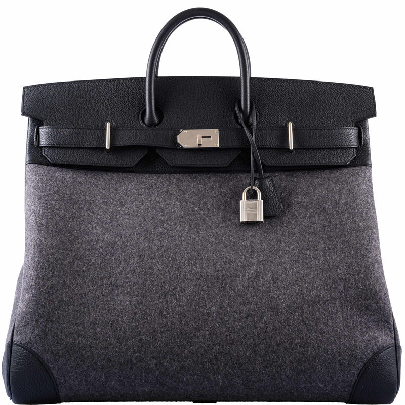 Hermès Birkin 50 HAC Gray Feutre Wool & Black Togo Leather Palladium Hardware 1 Hermès Birkin 50 HAC Gray Feutre Wool & Black Togo Leather Palladium Hardware