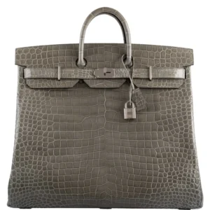 Hermès Birkin 50 HAC Gris Tourterelle Shiny Porosus Crocodile Palladium Hardware