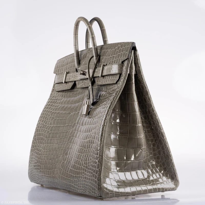 Hermès Birkin 50 HAC Gris Tourterelle Shiny Porosus Crocodile Palladium Hardware 3 Hermès Birkin 50 HAC Gris Tourterelle Shiny Porosus Crocodile Palladium Hardware - Image 3