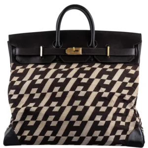 Hermès Birkin 50 HAC Ligne Ulysse Marron Fonce, Toile H Pattern Gilt Metal Hardware (2)