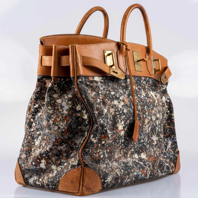 Hermès HAC 50 Toile & Barenia “Jackson Pollock Splatter” Custom Gold Hardware 3 Hermès HAC 50 Toile & Barenia “Jackson Pollock Splatter” Custom Gold Hardware - Image 3