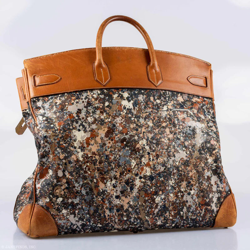 Hermès HAC 50 Toile & Barenia “Jackson Pollock Splatter” Custom Gold Hardware 4 Hermès HAC 50 Toile & Barenia “Jackson Pollock Splatter” Custom Gold Hardware - Image 4