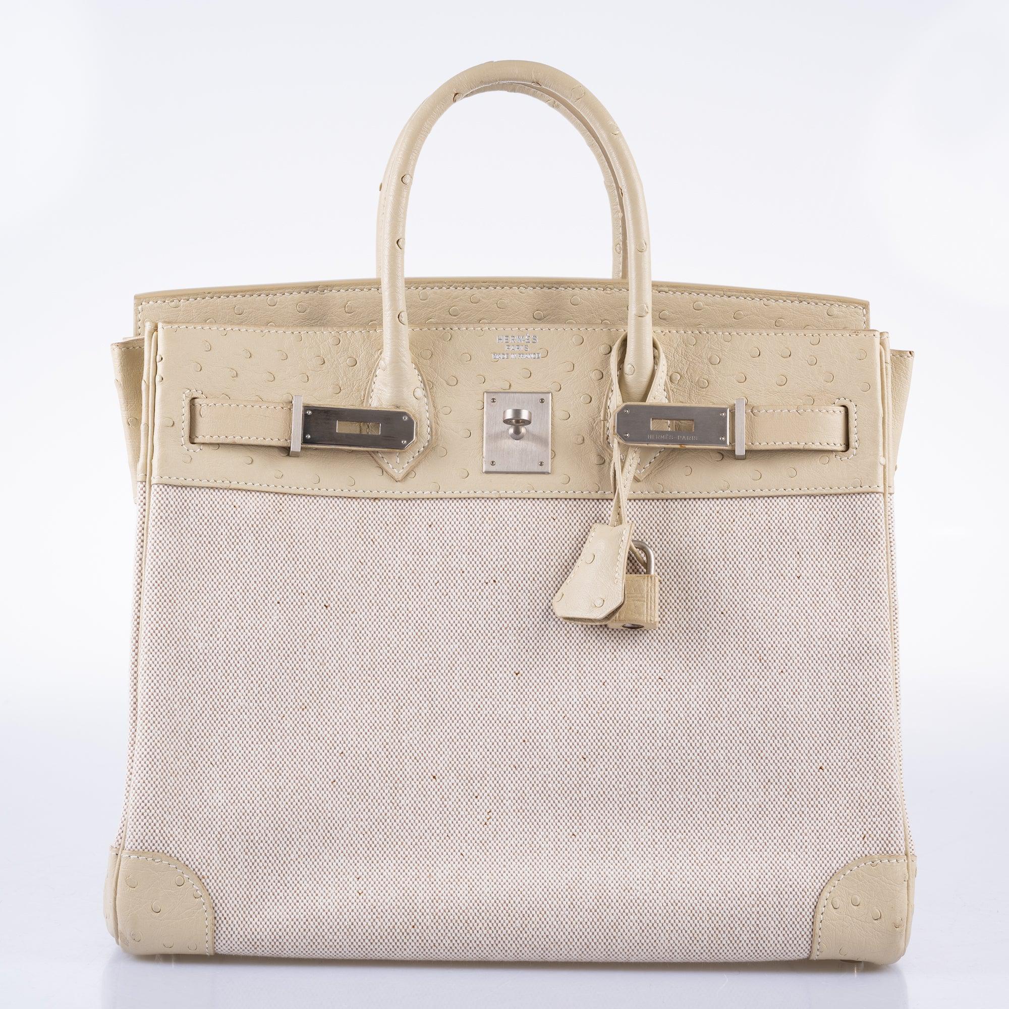 Hermès HAC Birkin 32 Parchemin Ostrich & Toile Palladium Hardware 1 Hermès HAC Birkin 32 Parchemin Ostrich & Toile Palladium Hardware