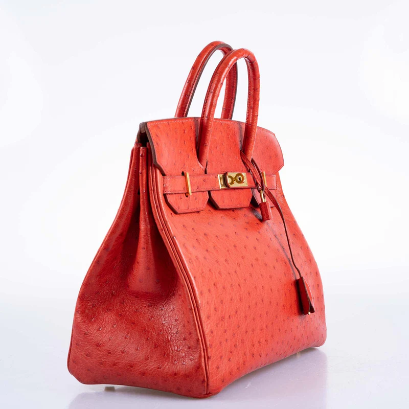 Hermès HAC Birkin 32 Rouge Vif Ostrich Gold Hardware 3 Hermès HAC Birkin 32 Rouge Vif Ostrich Gold Hardware - Image 3