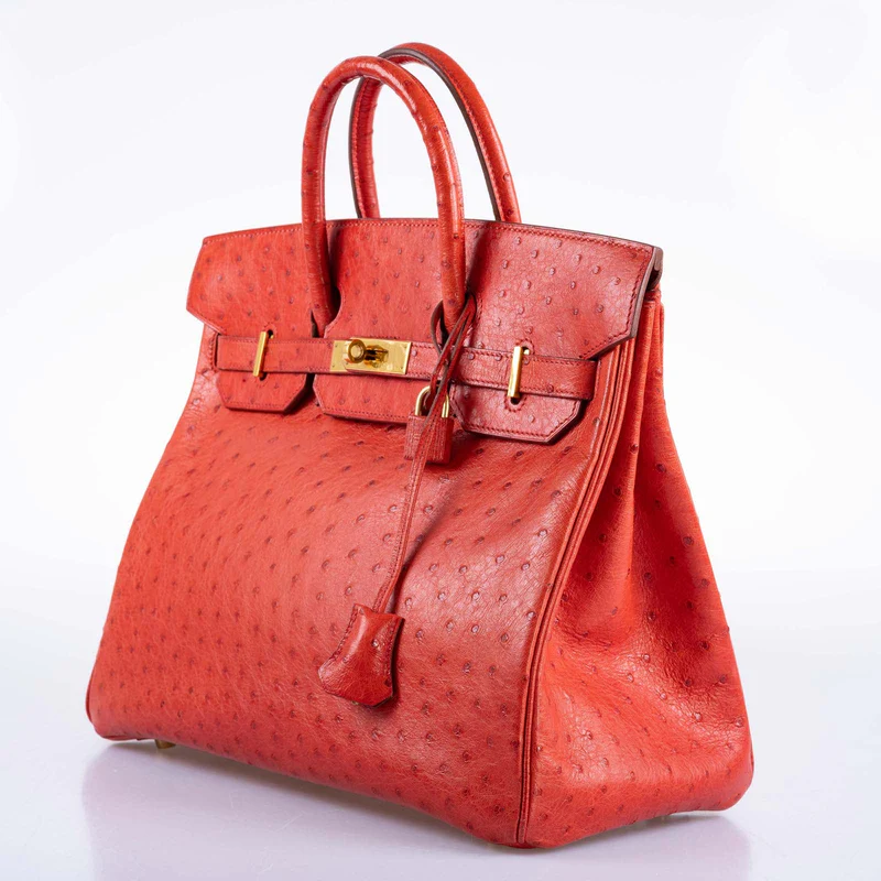 Hermès HAC Birkin 32 Rouge Vif Ostrich Gold Hardware 4 Hermès HAC Birkin 32 Rouge Vif Ostrich Gold Hardware - Image 4