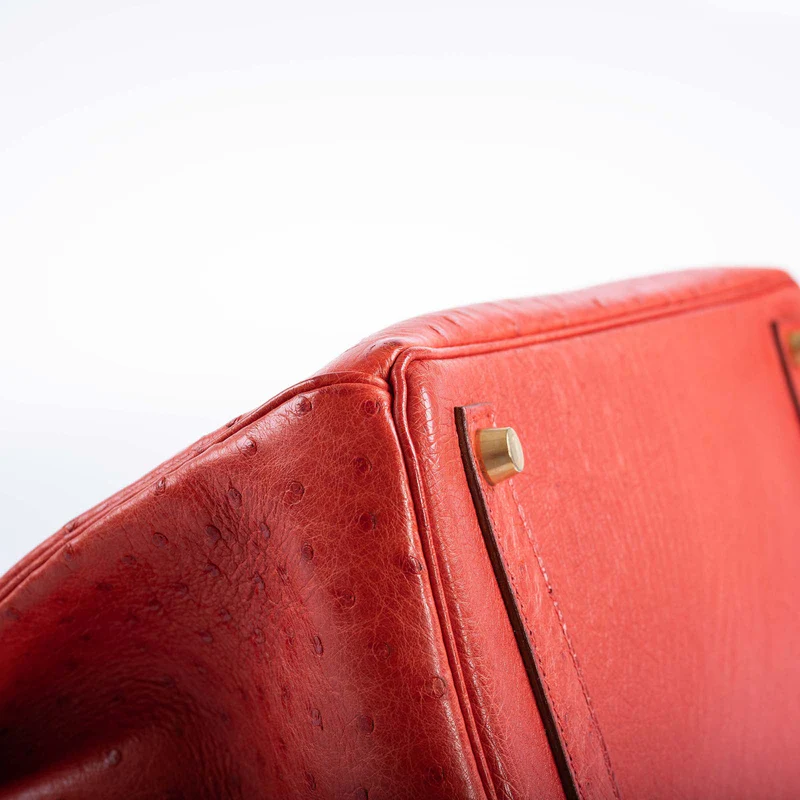 Hermès HAC Birkin 32 Rouge Vif Ostrich Gold Hardware 4 Hermès HAC Birkin 32 Rouge Vif Ostrich Gold Hardware - Image 4