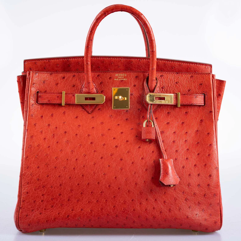 Hermès HAC Birkin 32 Rouge Vif Ostrich Gold Hardware 4 Hermès HAC Birkin 32 Rouge Vif Ostrich Gold Hardware - Image 4