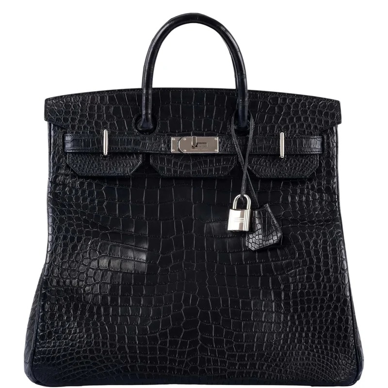 Hermès HAC Birkin 40 Black Matte Porosus Crocodile Palladium Hardware 1 Hermès HAC Birkin 40 Black Matte Porosus Crocodile Palladium Hardware