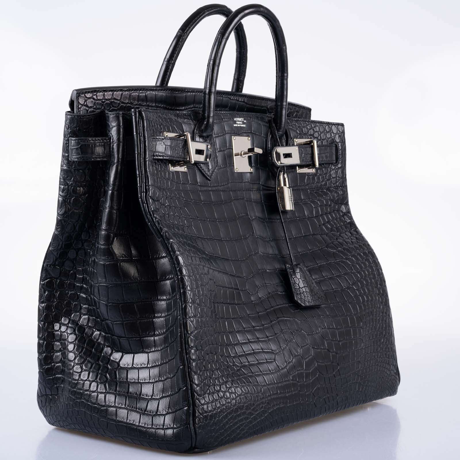 Hermès HAC Birkin 40 Black Matte Porosus Crocodile Palladium Hardware 3 Hermès HAC Birkin 40 Black Matte Porosus Crocodile Palladium Hardware - Image 3