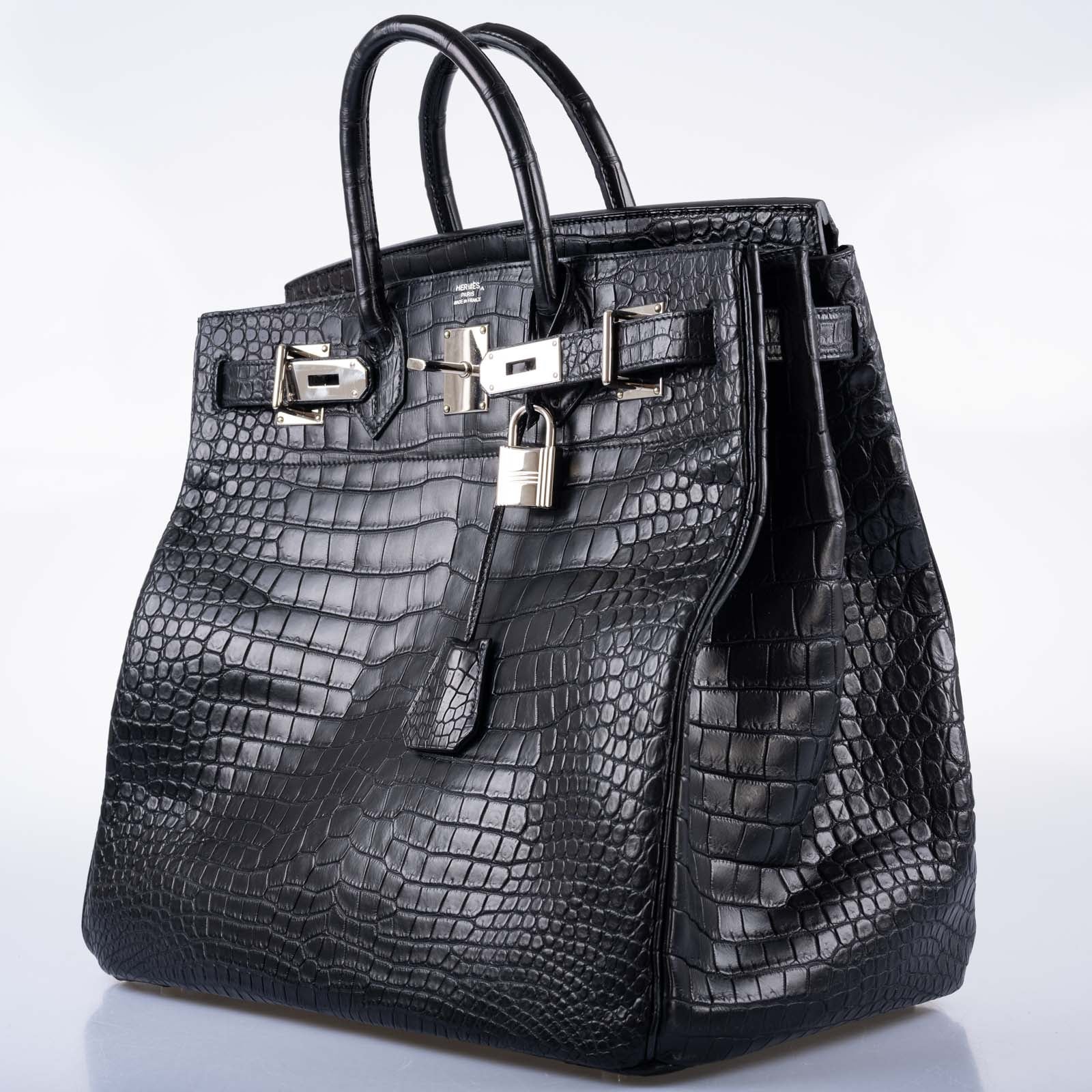 Hermès HAC Birkin 40 Black Matte Porosus Crocodile Palladium Hardware 2 Hermès HAC Birkin 40 Black Matte Porosus Crocodile Palladium Hardware - Image 2