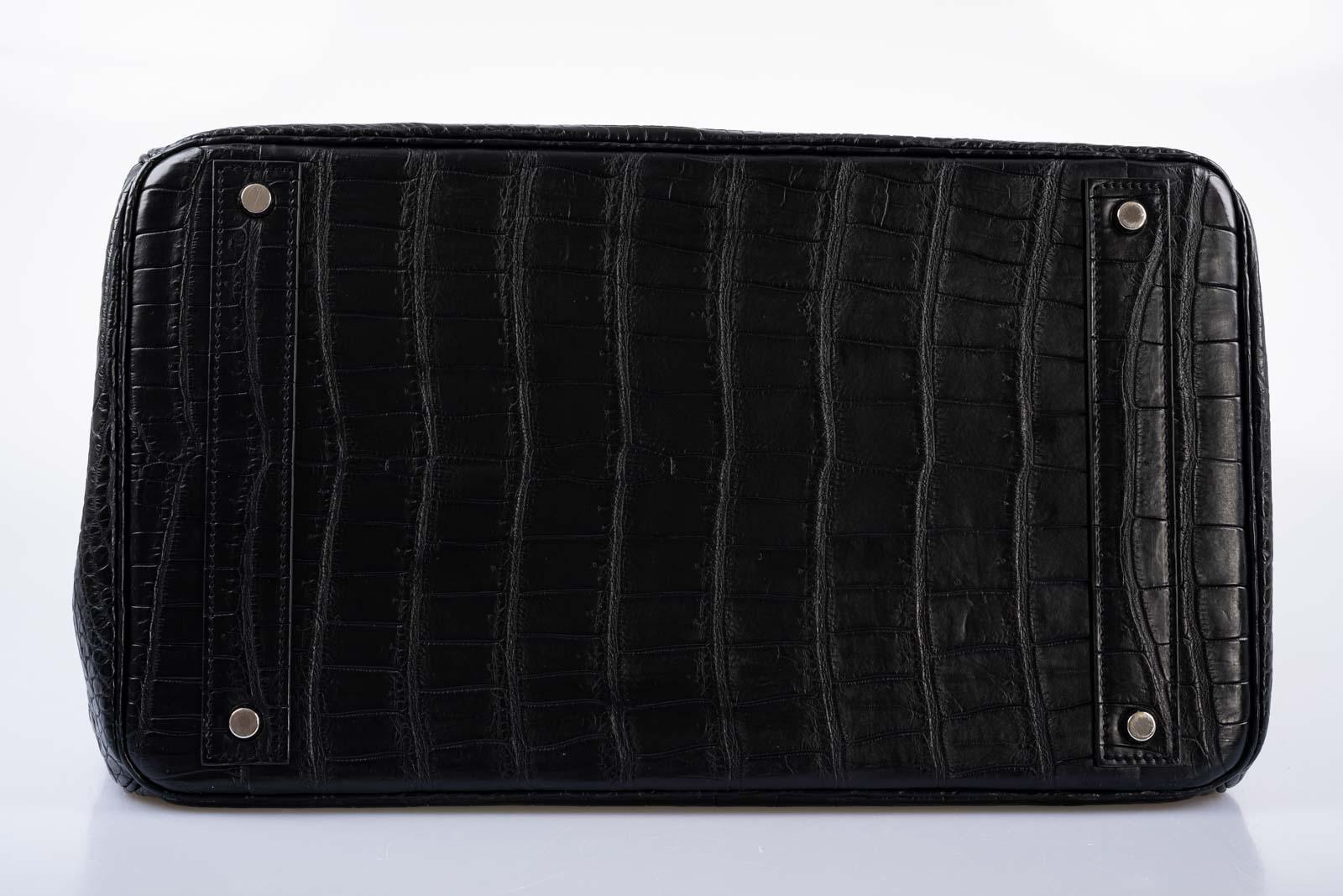 Hermès HAC Birkin 40 Black Matte Porosus Crocodile Palladium Hardware 4 Hermès HAC Birkin 40 Black Matte Porosus Crocodile Palladium Hardware - Image 4
