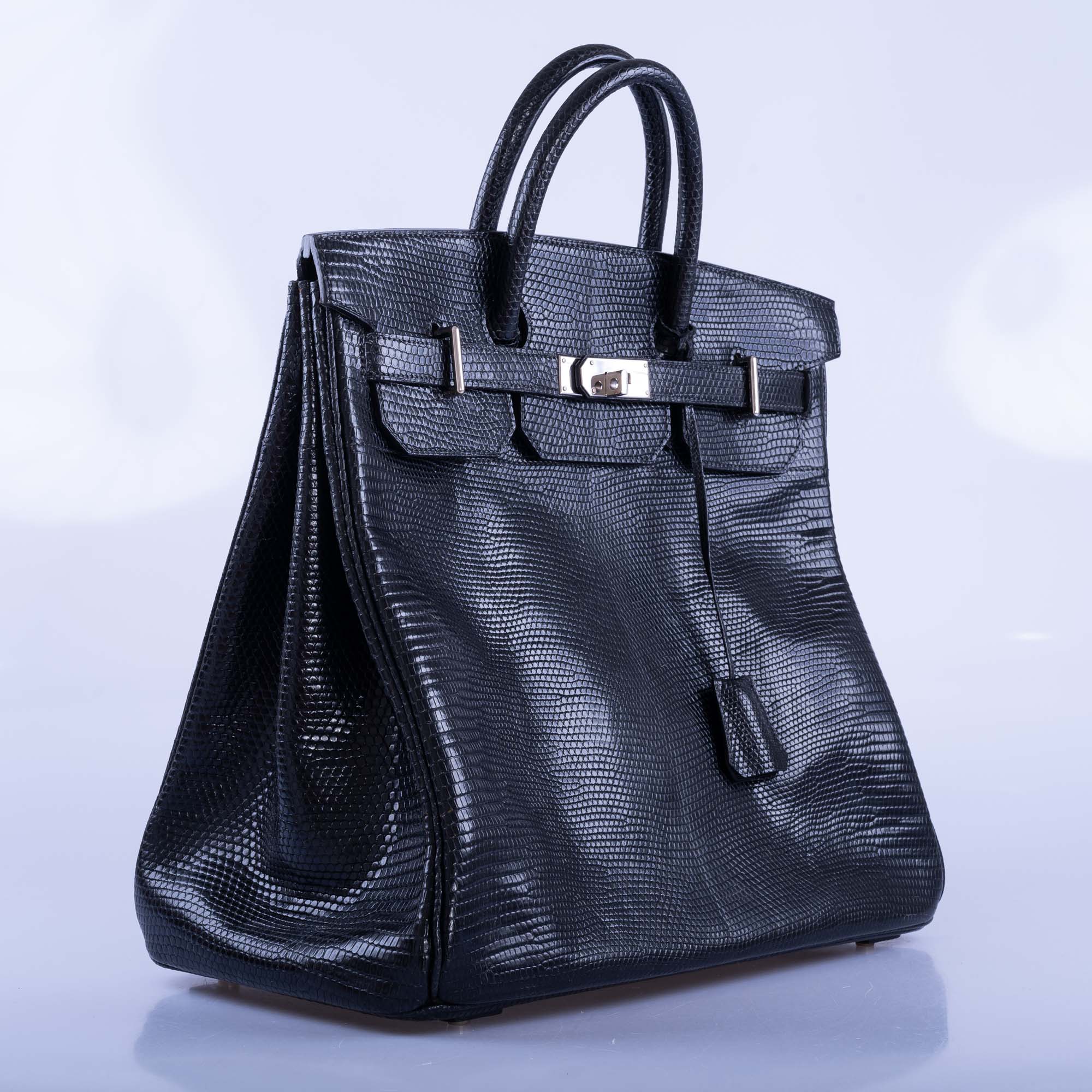 Hermès HAC Birkin 40 Black Shiny Lizard Palladium Hardware 4 Hermès HAC Birkin 40 Black Shiny Lizard Palladium Hardware - Image 4