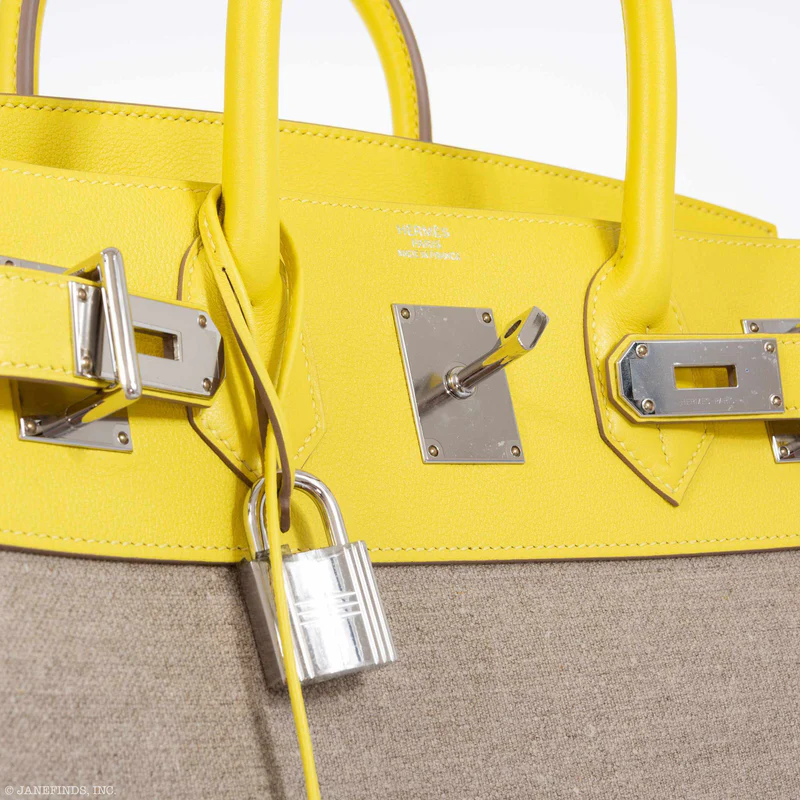 Hermès HAC Birkin 40 Lime Evercolor/Toile de Camp Palladium Hardware 2 Hermès HAC Birkin 40 Lime Evercolor/Toile de Camp Palladium Hardware - Image 2