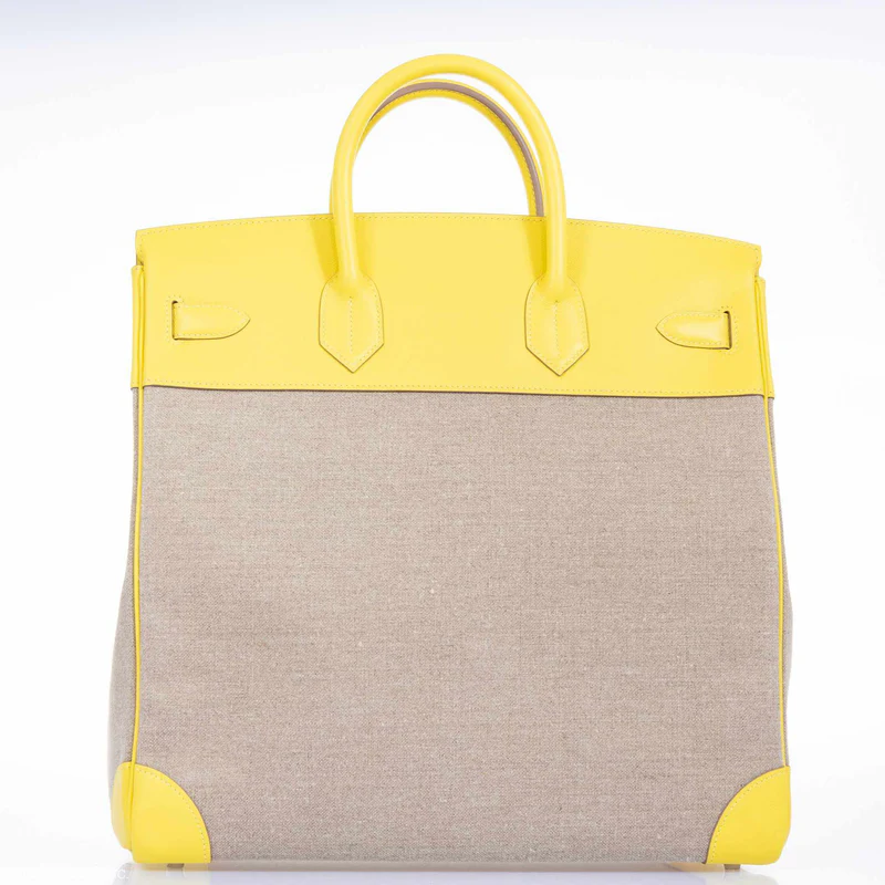 Hermès HAC Birkin 40 Lime Evercolor/Toile de Camp Palladium Hardware 3 Hermès HAC Birkin 40 Lime Evercolor/Toile de Camp Palladium Hardware - Image 3