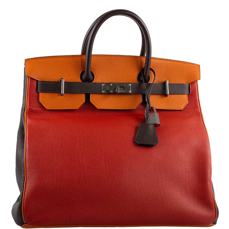 Hermès HAC Birkin 40 Tri-Color Rouge Garance Chocolat Terre Battue Fjord Ruthenium Hardware 2 Hermès HAC Birkin 40 Tri-Color Rouge Garance Chocolat Terre Battue Fjord Ruthenium Hardware - Image 2