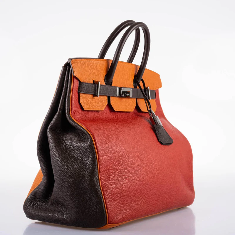 Hermès HAC Birkin 40 Tri-Color Rouge Garance Chocolat Terre Battue Fjord Ruthenium Hardware 3 Hermès HAC Birkin 40 Tri-Color Rouge Garance Chocolat Terre Battue Fjord Ruthenium Hardware - Image 3