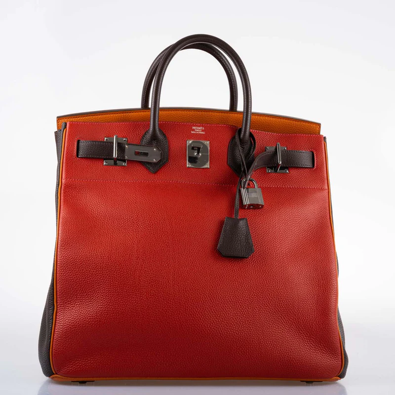 Hermès HAC Birkin 40 Tri-Color Rouge Garance Chocolat Terre Battue Fjord Ruthenium Hardware 4 Hermès HAC Birkin 40 Tri-Color Rouge Garance Chocolat Terre Battue Fjord Ruthenium Hardware - Image 4