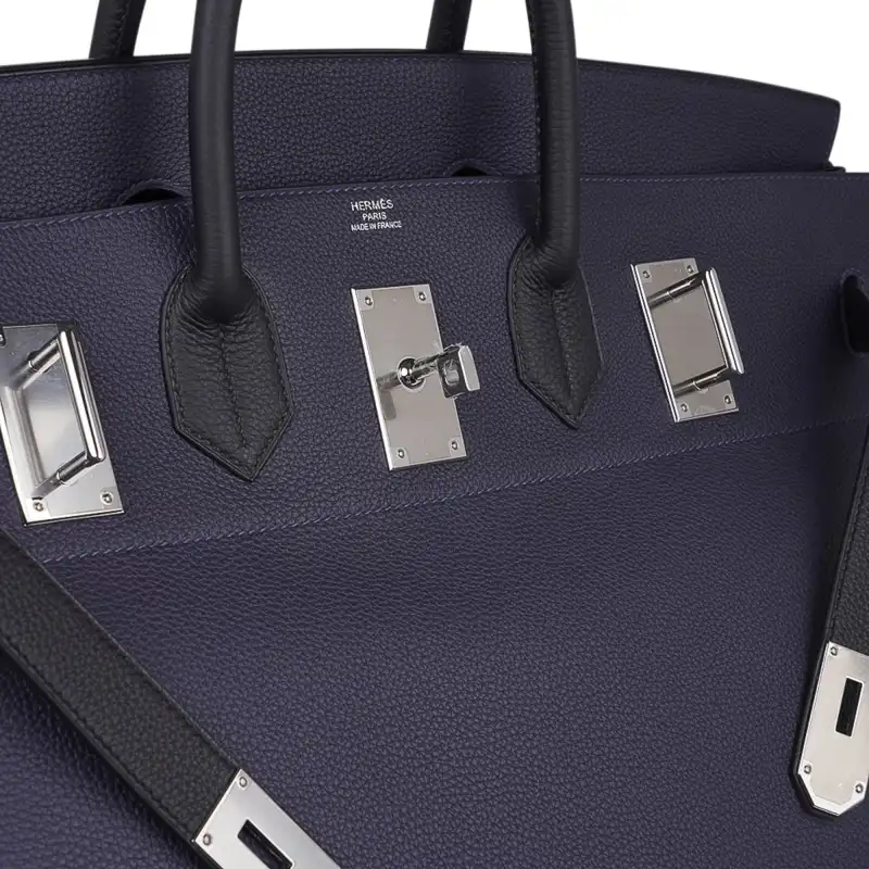 Hermes HAC Birkin 50 Bag Bi Colour Blue Nuit & Black Togo Leather with Palladium Hardware 3 Hermes HAC Birkin 50 Bag Bi Colour Blue Nuit & Black Togo Leather with Palladium Hardware - Image 3