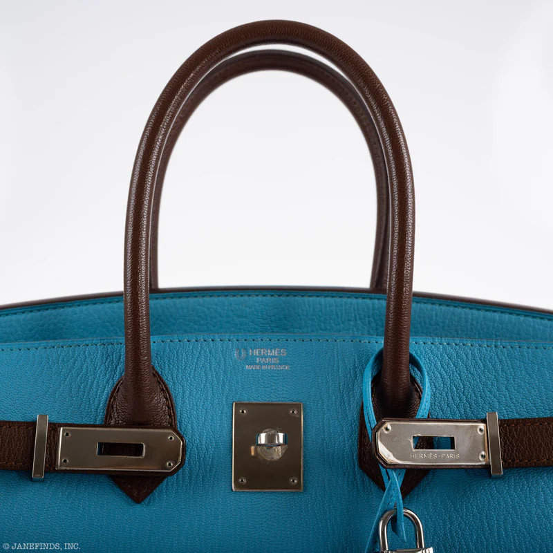 Hermès HSS Birkin 30 Bleu Aztec and Havane Chevre Palladium Hardware 4 Hermès HSS Birkin 30 Bleu Aztec and Havane Chevre Palladium Hardware - Image 4