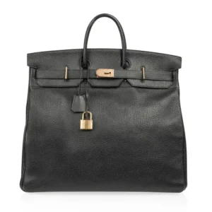 Hermes Limited Edition HAC Birkin 50 Bag Black Fjord Leather with Brass Hardware