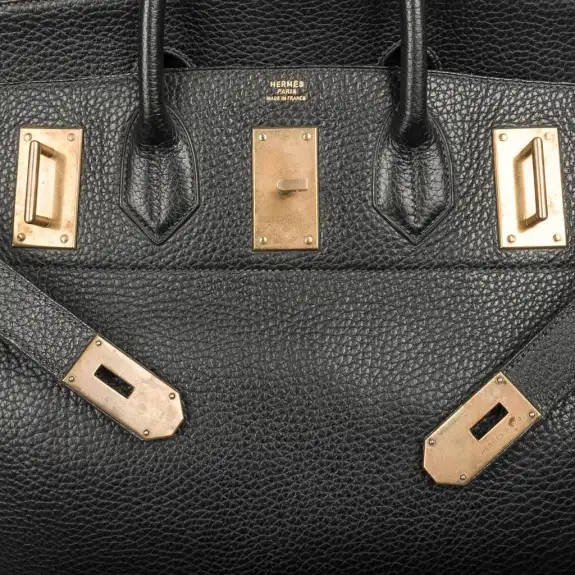 Hermes Limited Edition HAC Birkin 50 Bag Black Fjord Leather with Brass Hardware 3 Hermes Limited Edition HAC Birkin 50 Bag Black Fjord Leather with Brass Hardware - Image 3