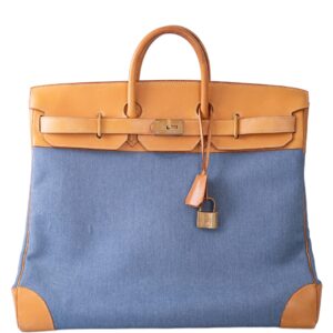 Hermès Vintage HAC Birkin 50 Denim and Naturelle Vache Liégée Gold Hardware