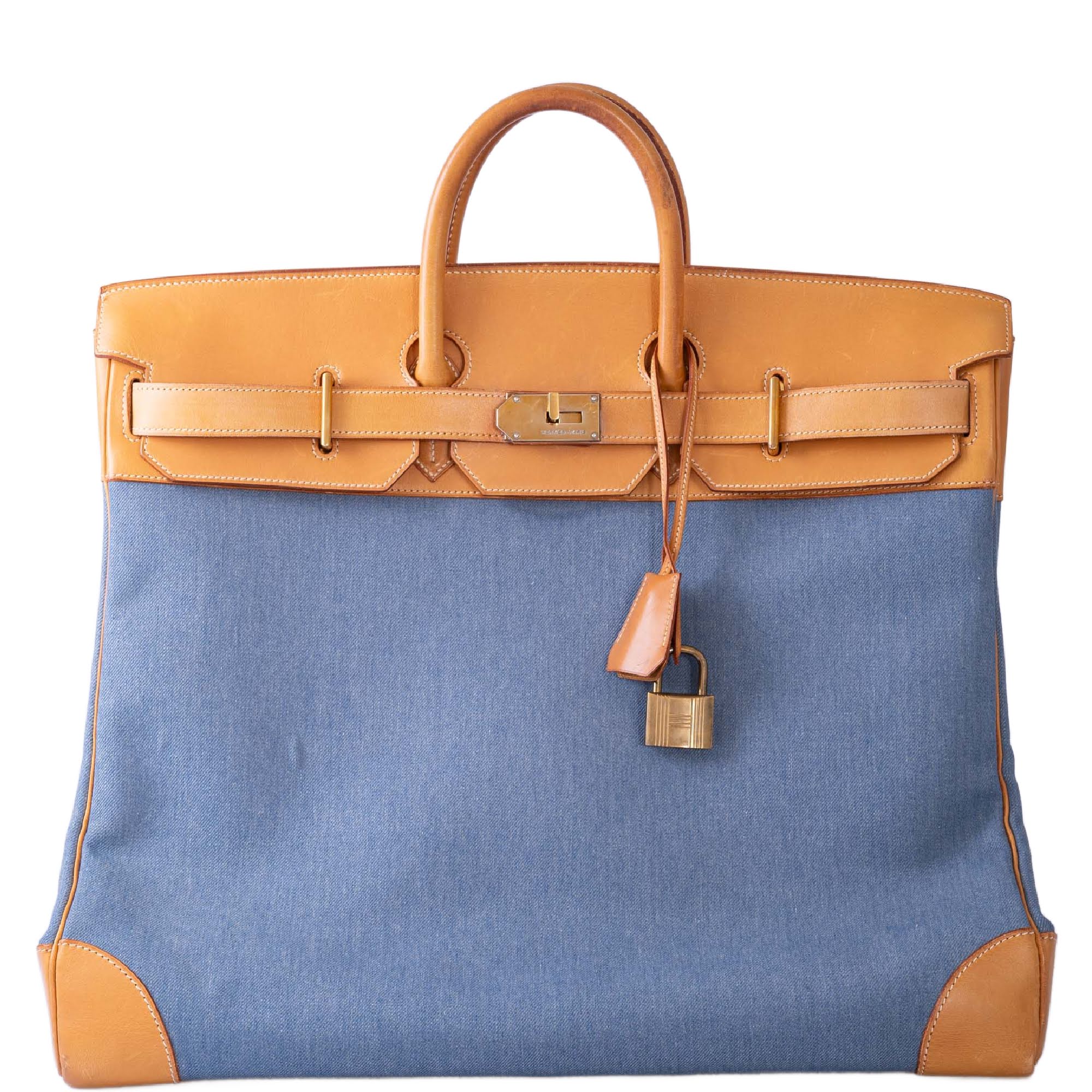 Hermès Vintage HAC Birkin 50 Denim and Naturelle Vache Liégée Gold Hardware 1 Hermès Vintage HAC Birkin 50 Denim and Naturelle Vache Liégée Gold Hardware