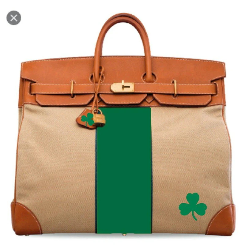 Hermès Birkin 50 HAC Toile & Barenia Bronze Hardware Boston Celtics Theme - JaneFinds Custom Shop 1 Hermès Birkin 50 HAC Toile & Barenia Bronze Hardware Boston Celtics Theme - JaneFinds Custom Shop