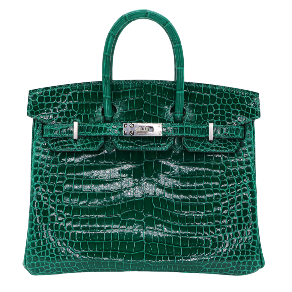 Hermès 25cm Birkin Vert Emeraude Shiny Porosus Crocodile Palladium Hardware 1 Hermès 25cm Birkin Vert Emeraude Shiny Porosus Crocodile Palladium Hardware