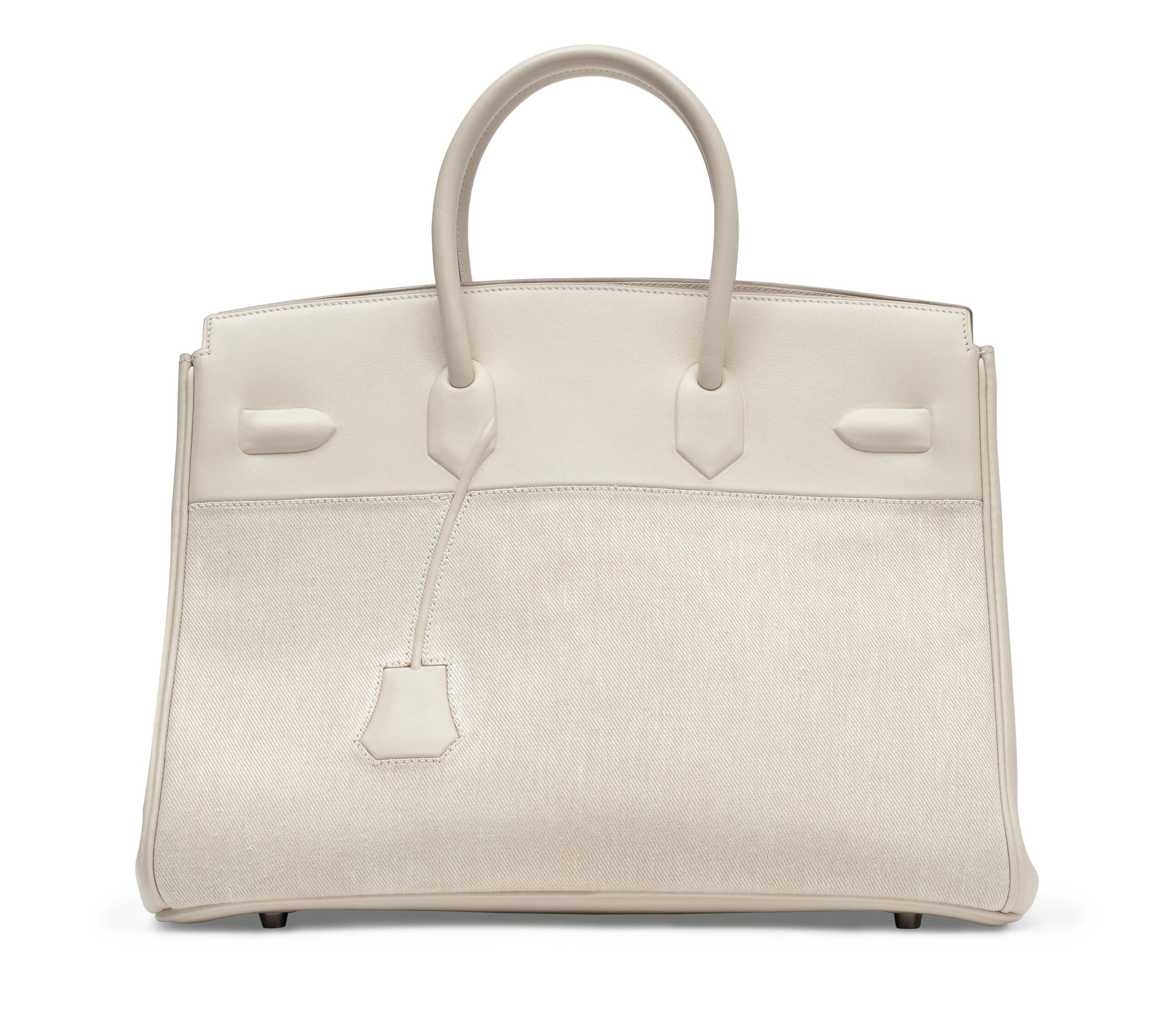 A LIMITED EDITION WHITE SWIFT LEATHER AND TOILE SHADOW BIRKIN 35 BAG 5 A LIMITED EDITION WHITE SWIFT LEATHER AND TOILE SHADOW BIRKIN 35 BAG - Image 5