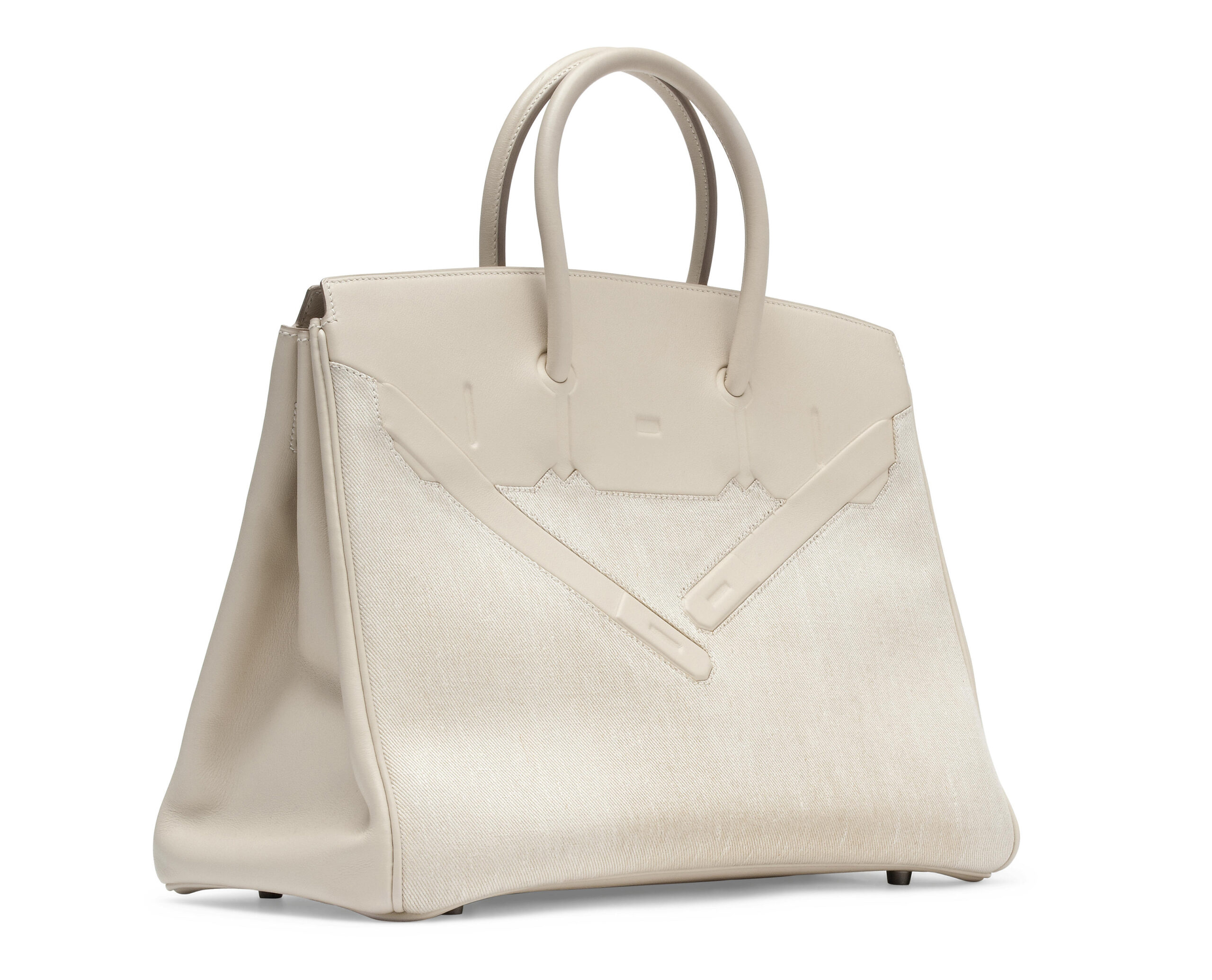 A LIMITED EDITION WHITE SWIFT LEATHER AND TOILE SHADOW BIRKIN 35 BAG 6 A LIMITED EDITION WHITE SWIFT LEATHER AND TOILE SHADOW BIRKIN 35 BAG - Image 6