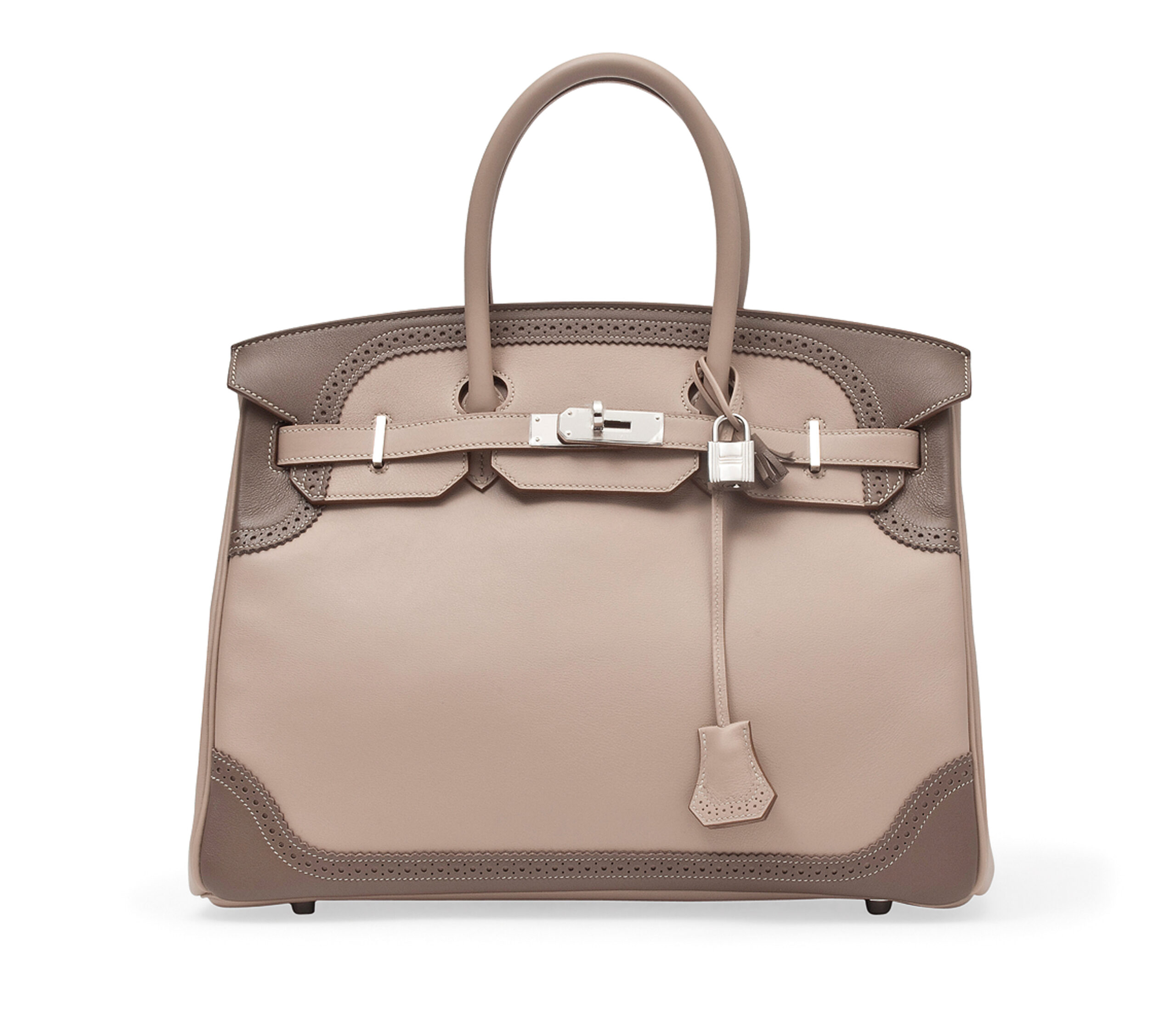 A LIMITED EDITION ARGILE & ETOUPE SWIFT LEATHER GHILLIES BIRKIN 35 BAG WITH PALLADIUM HARDWARE 1 A LIMITED EDITION ARGILE & ETOUPE SWIFT LEATHER GHILLIES BIRKIN 35 BAG WITH PALLADIUM HARDWARE