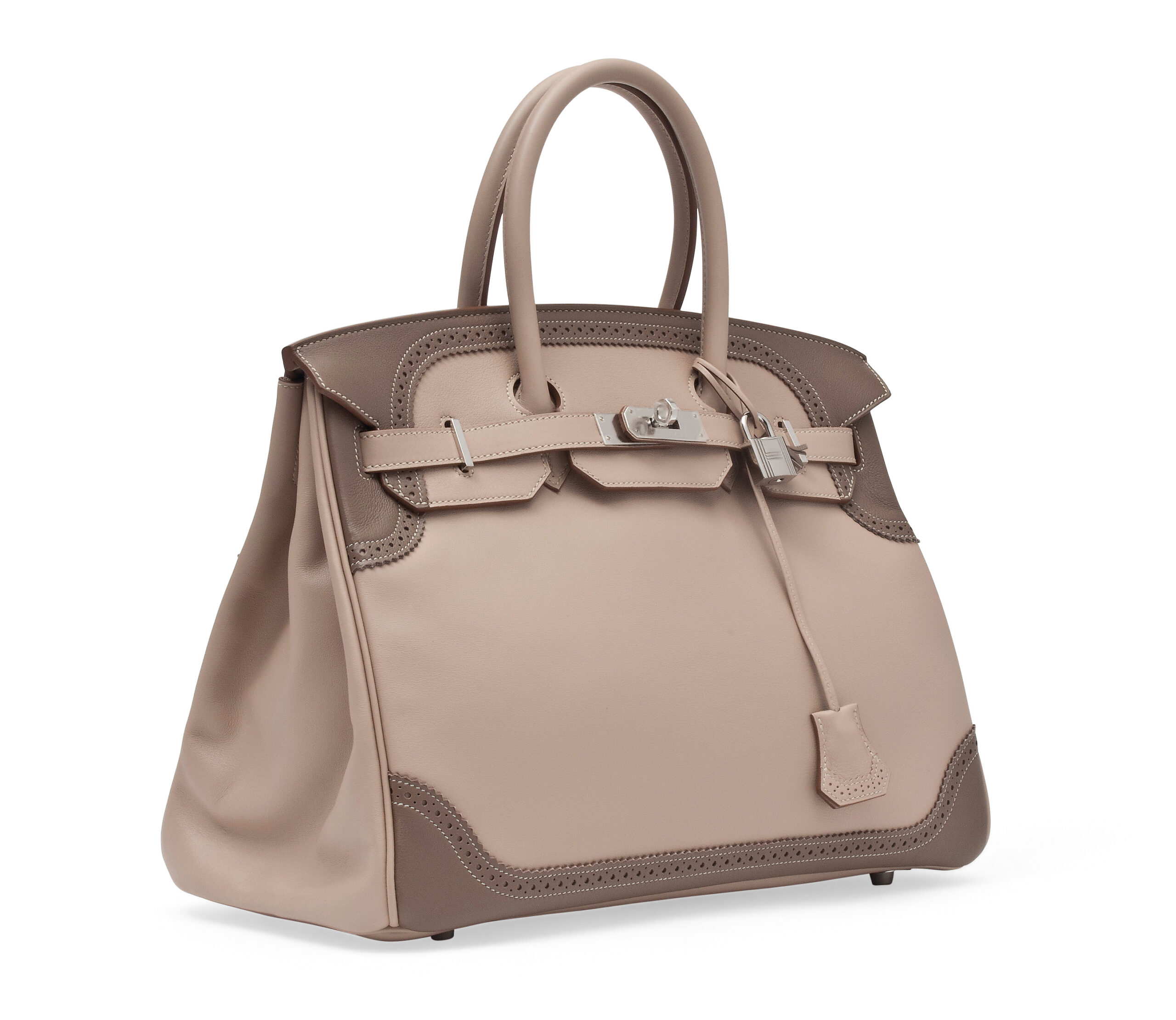 A LIMITED EDITION ARGILE & ETOUPE SWIFT LEATHER GHILLIES BIRKIN 35 BAG WITH PALLADIUM HARDWARE 4 A LIMITED EDITION ARGILE & ETOUPE SWIFT LEATHER GHILLIES BIRKIN 35 BAG WITH PALLADIUM HARDWARE - Image 4