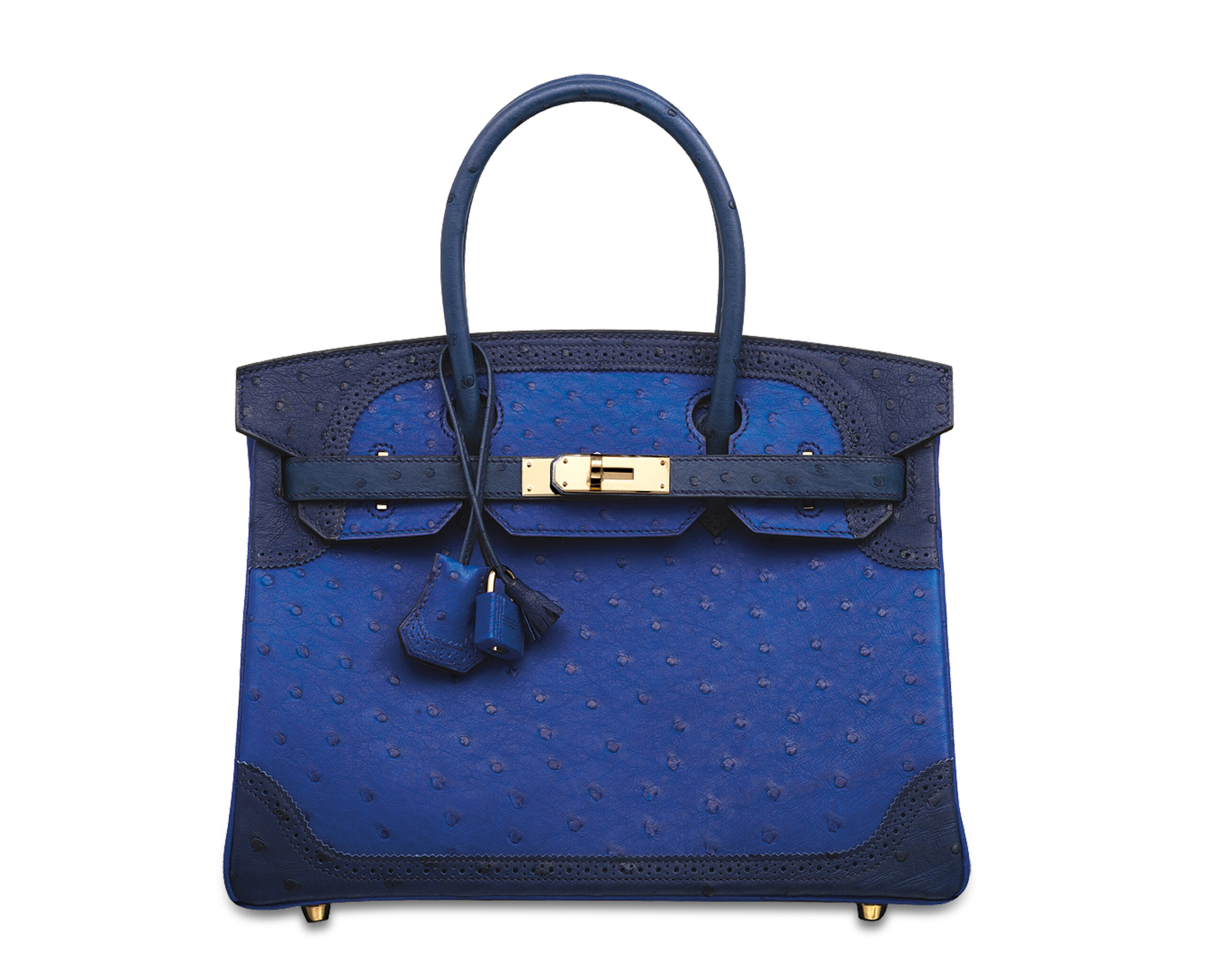 A LIMITED EDITION BLEU SAPHIR, BLEU IRIS & BLEU DE MALTE TRI-COLOR OSTRICH GHILLIES BIRKIN 30 BAG WITH PERMABRASS HARDWARE 2 A LIMITED EDITION BLEU SAPHIR, BLEU IRIS & BLEU DE MALTE TRI-COLOR OSTRICH GHILLIES BIRKIN 30 BAG WITH PERMABRASS HARDWARE - Image 2