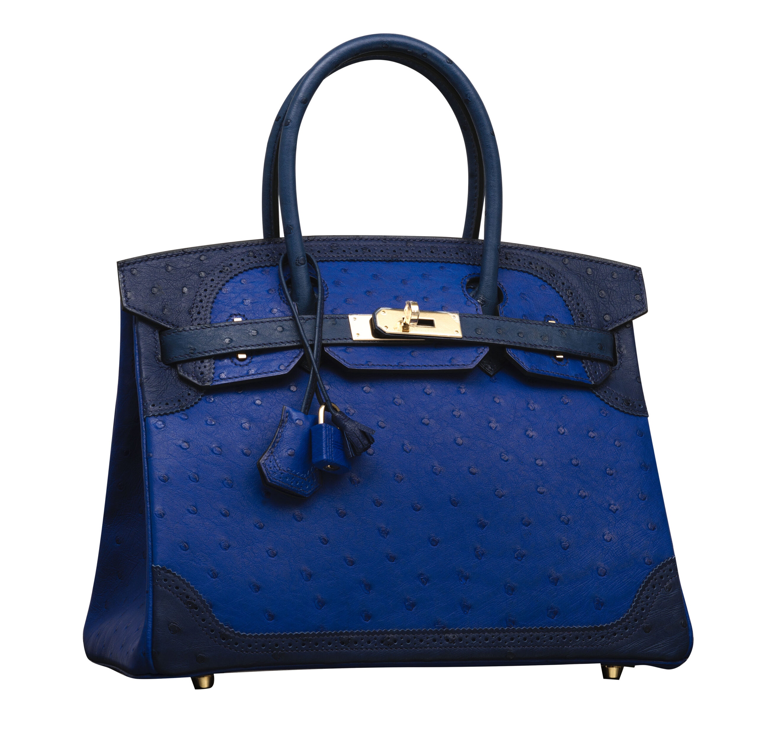 A LIMITED EDITION BLEU SAPHIR, BLEU IRIS & BLEU DE MALTE TRI-COLOR OSTRICH GHILLIES BIRKIN 30 BAG WITH PERMABRASS HARDWARE 5 A LIMITED EDITION BLEU SAPHIR, BLEU IRIS & BLEU DE MALTE TRI-COLOR OSTRICH GHILLIES BIRKIN 30 BAG WITH PERMABRASS HARDWARE - Image 5