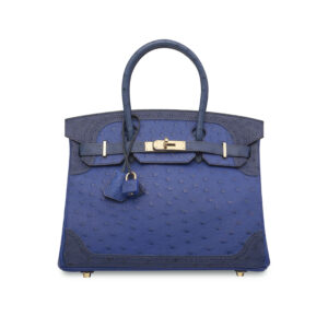 A LIMITED EDITION BLEU SAPHIR, BLEU IRIS & BLEU DE MALTE OSTRICH GHILLIES BIRKIN 30 WITH PERMABRASS HARDWARE