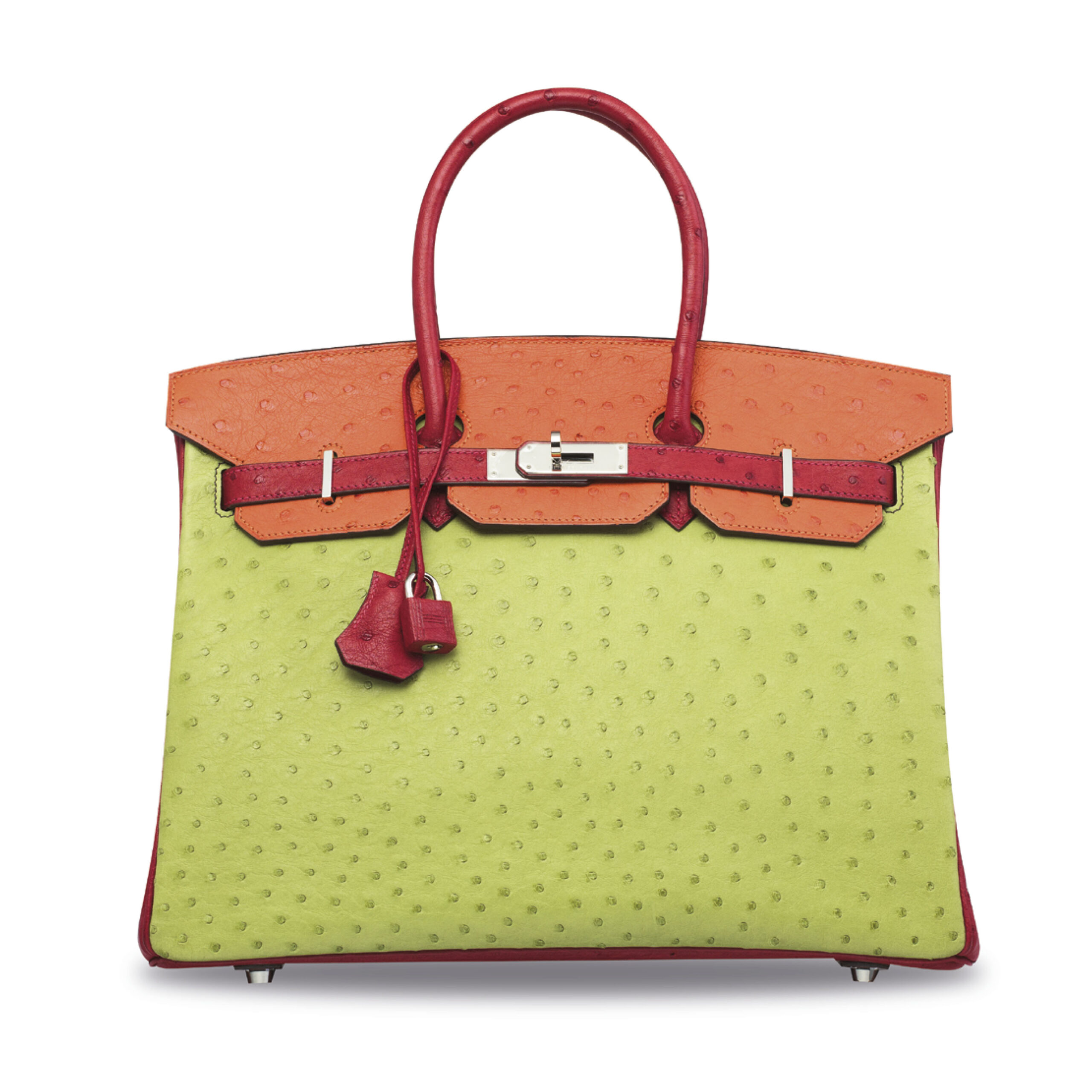 A LIMITED EDITION VERT ANIS, ROUGE VIF & ORANGE OSTRICH TRI-COLOR BIRKIN 35 WITH PALLADIUM HARDWARE 6 A LIMITED EDITION VERT ANIS, ROUGE VIF & ORANGE OSTRICH TRI-COLOR BIRKIN 35 WITH PALLADIUM HARDWARE - Image 6