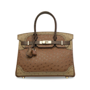 A LIMITED EDITION ÉTRUSQUE, MOUSSE & MARRON FONCÉ OSTRICH GHILLIES BIRKIN 30 WITH PERMABRASS HARDWARE