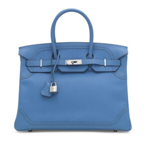 A LIMITED EDITION BLEU PARADIS TOGO & EVERCALF LEATHER GHILLIES BIRKIN 35 WITH PALLADIUM HARDWARE